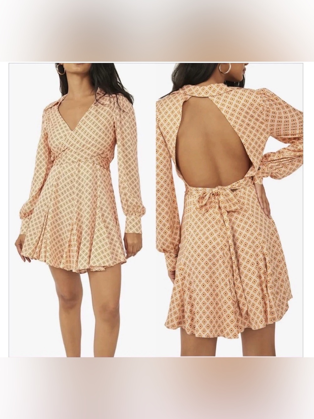 Free People It Takes Two Mini Dress Size Small Open Back Boho Geometric - Picture 1 of 9